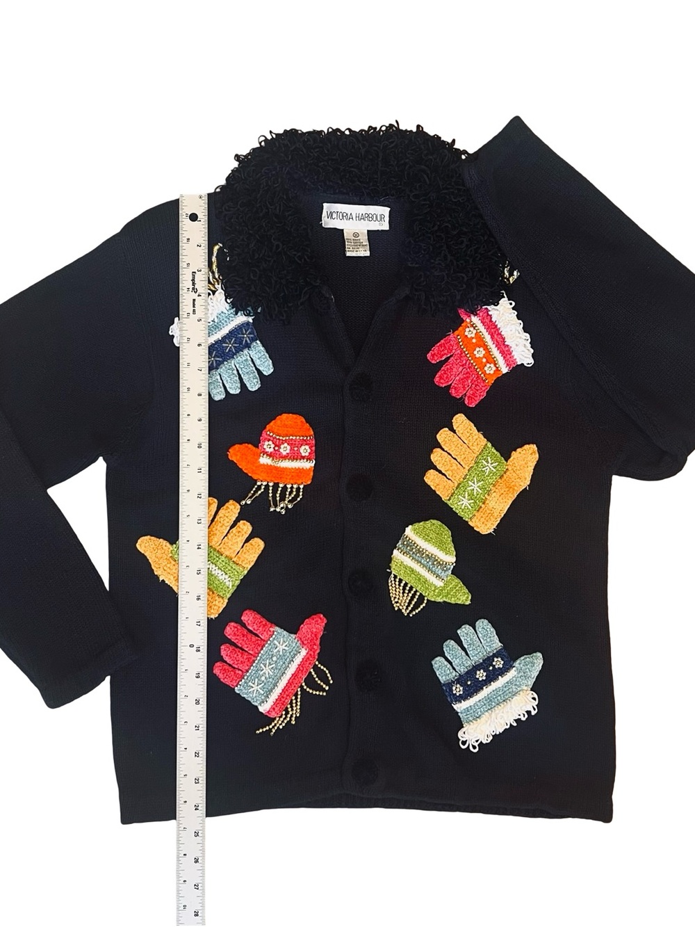 Victoria Harbour Vintage Y2K M Black Mitten Cardigan Sweater Beaded Embellished - Picture 7 of 13